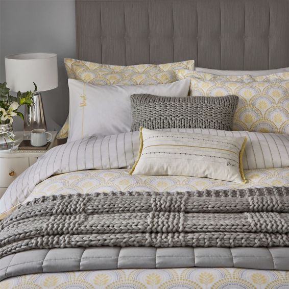 Reset Fringe Hem Embroidered Cushion By Katie Piper in Yellow