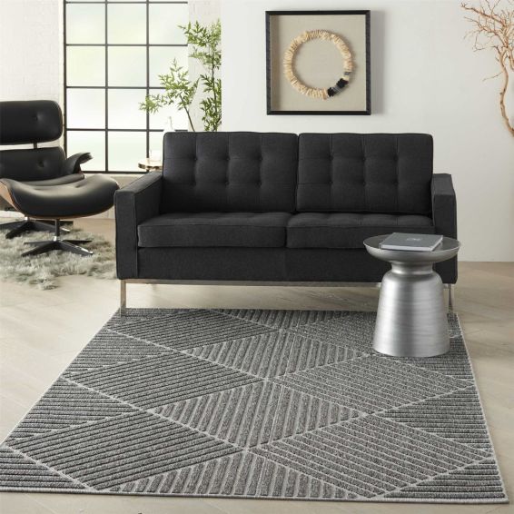 Cozumel CZM05 Indoor Outdoor Geometric Rugs in Dark Grey