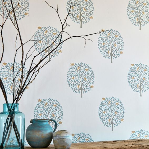 Bay Tree Wallpaper 216361 by Sanderson in Copper Denim