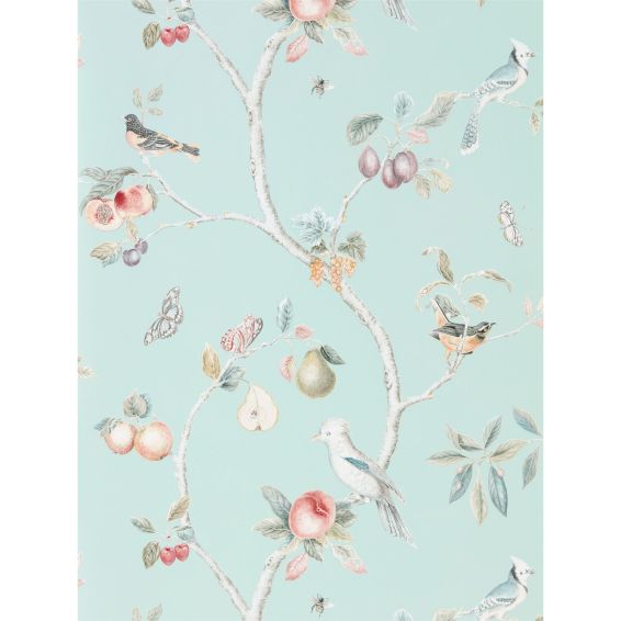 Fruit Aviary Wallpaper 216312 by Sanderson in Duck Egg Multi