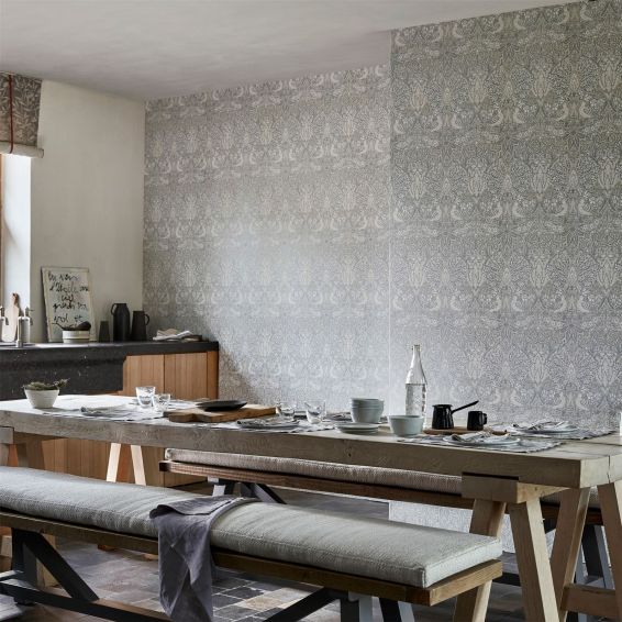 Pure Dove and Rose Wallpaper 216520 by Morris & Co in Cloud Grey