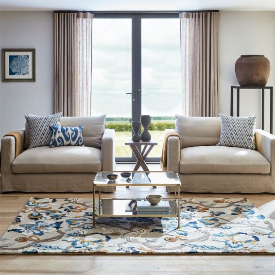 Amanpuri Leaf Wool Rugs By Sanderson in Stone Grey
