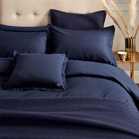 Muro Fine Lines Cotton Plain Dye Cushion in Midnight Blue