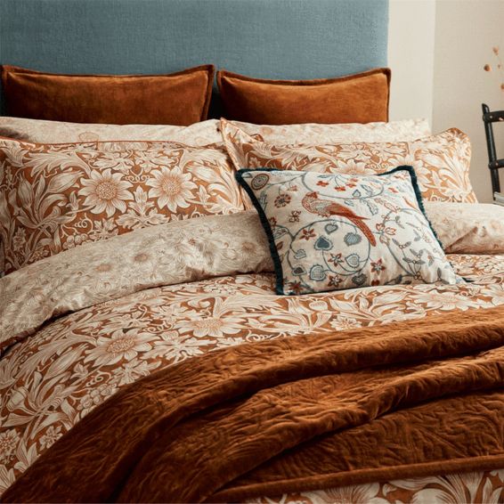 Sunflower Cushion in Saffron and Teal Green by Morris & Co