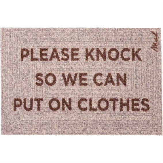 Carlos Please Knock So We Can Put Our Clothes On Washable Floor Mats in Beige
