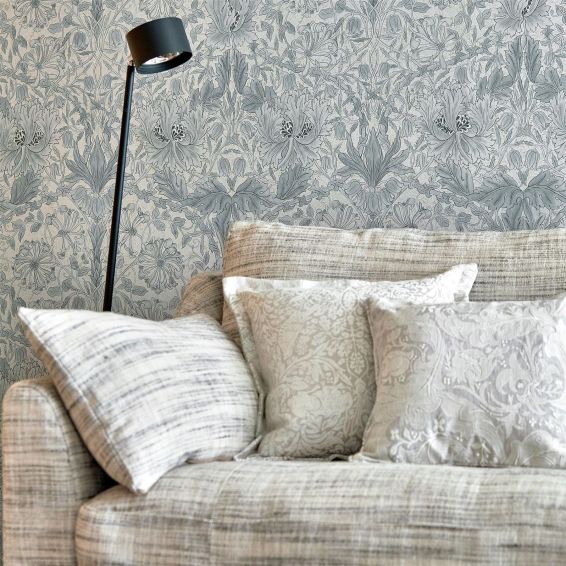 Pure Honeysuckle and Tulip Wallpaper 216524 by Morris & Co in Cloud Grey