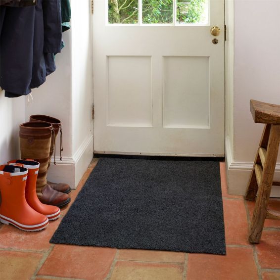 Multi Grip Washable Plain Doormat in Graphite Grey