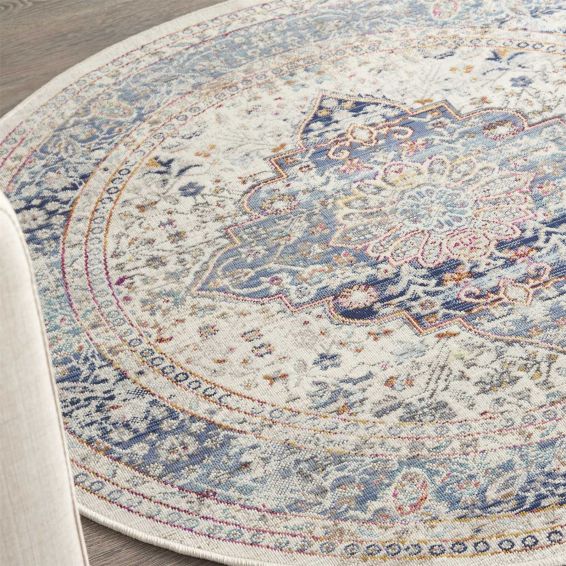 Vintage Kashan Traditional Circle Rugs VKA07 by Nourison in Ivory Blue