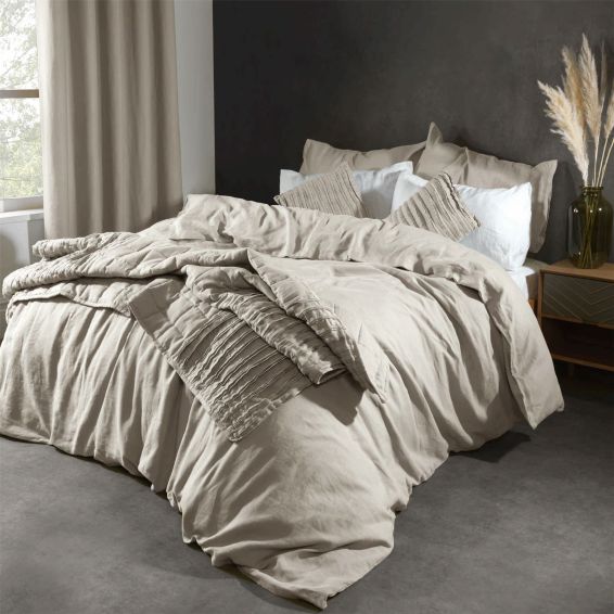 Lazy Linen Bedding Plain Linen Beige Duvet Cover and Pillowcase
