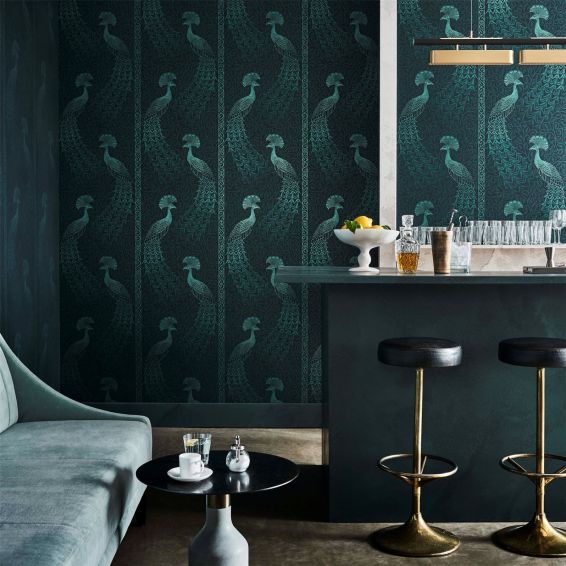 Pavo Parade Wallpaper 116 8028 by Cole & Son in Metallic Petrol blue