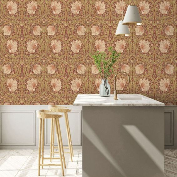 Pimpernel Wallpaper 210386 by Morris & Co in Brick Olive Green