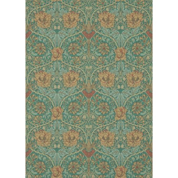 Honeysuckle and Tulip 214704 Wallpaper by Morris & Co in Emerald Russet