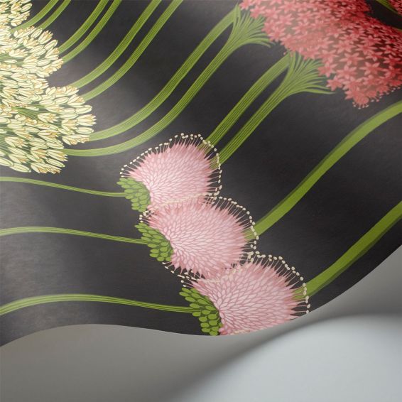 Allium Wallpaper 12037 by Cole & Son in Coral & Leaf Green on Charcoal
