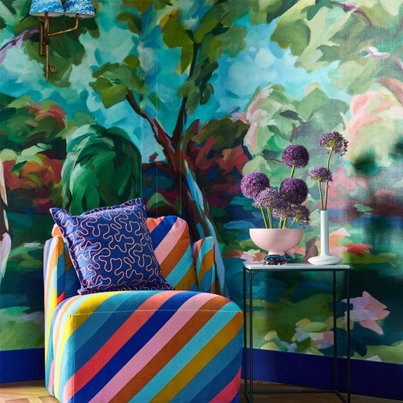 In the Woods Wallpaper Panel 113068 by Harlequin X Sophie Robinson in Sky Emerald Carnelian