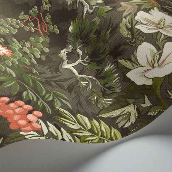 Woodland Wallpaper 4011 by Cole & Son in Coral Olive Charcoal