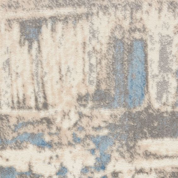 Solace SLA07 Distressed Abstract  Runner Rug in Ivory Grey Blue