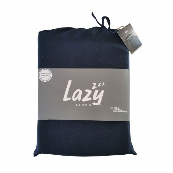 Lazy Linen Plain Fitted Bed Sheet in Navy Blue