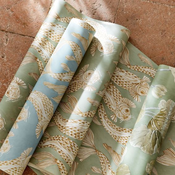 Voyaging Koi Wallpaper 217115 by Morris & Co in Clear Sky Persimmon