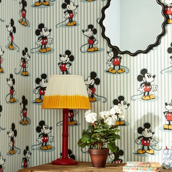Mickey Stripe Wallpaper 217271 by Disney Home x Sanderson in Sea Salt