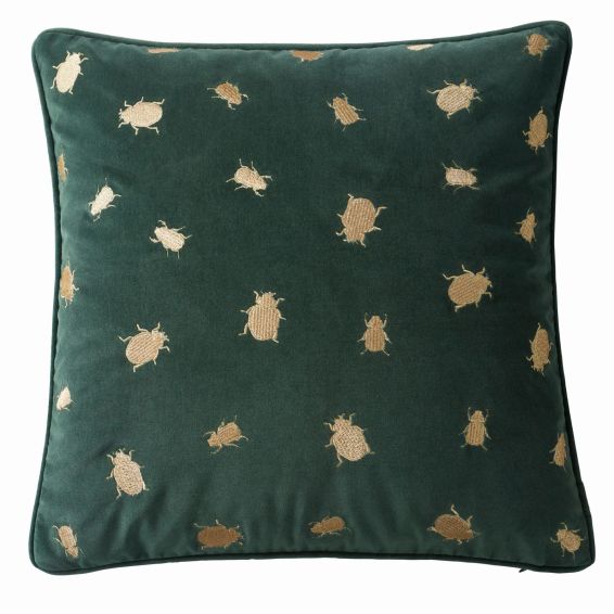 Firefly Embroidered Velvet Cushion By Wedgwood in Emerald Green