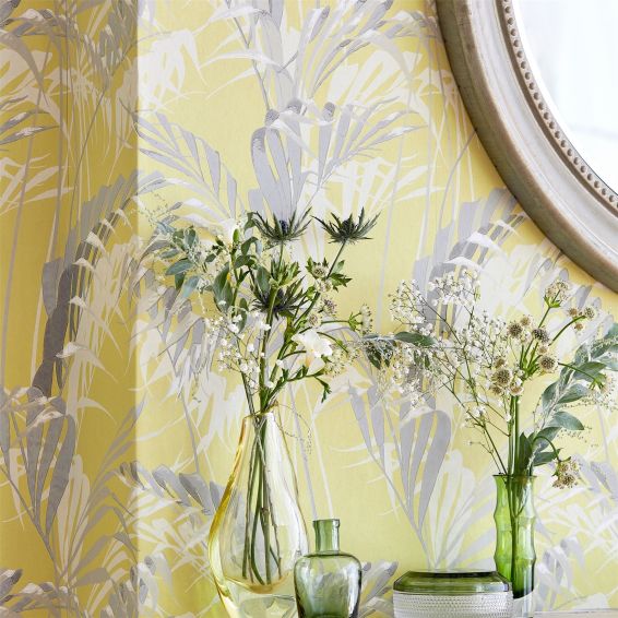 Palm House Wallpaper 216642 by Sanderson in Chartreuse Grey
