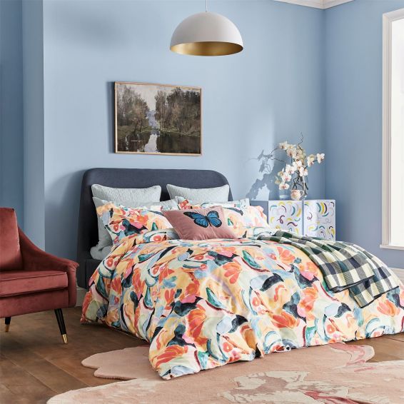 Butterfly Cotton Cushion by Morris & Co in Blush Pink