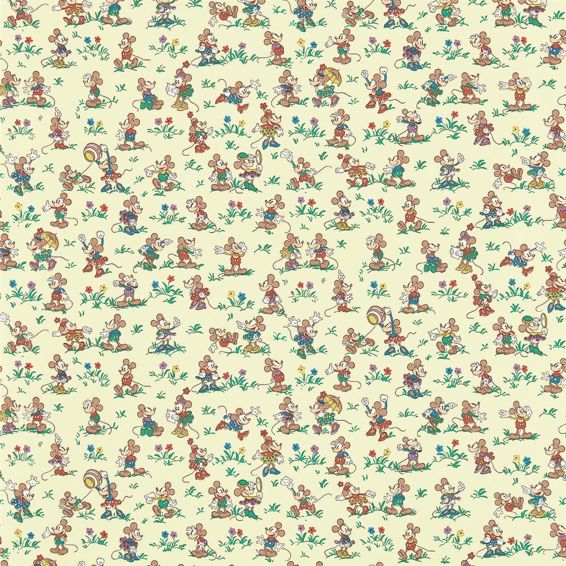 Mickey & Minnie Wallpaper 217262 by Disney Home x Sanderson in Rhubarb and Custard