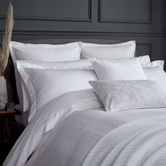 Oro Fine Linens Stripe Cotton Bedding in White