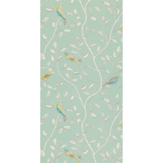Finches Bird Branch Wallpaper 101 by Scion in Duckegg Green