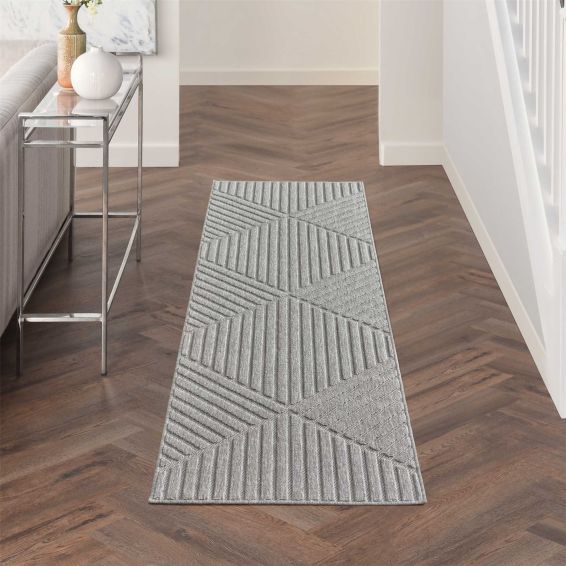 Cozumel CZM05 Indoor Outdoor Geometric Hallway Runner Rugs in Light Grey