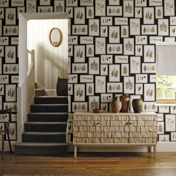 Fern Gallery Wallpaper 215713 by Sanderson in Charcoal Spice Brown