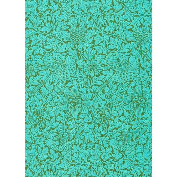 Bird and Anemone Wallpaper 216958 by Morris & Co in Olive Turquoise