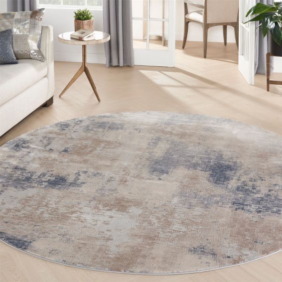 Rustic Textures RUS02 Abstract Circle Rugs in Beige Grey