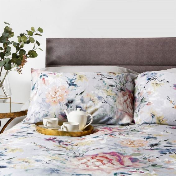 Eden Floral Bedding and Pillowcase in Grey