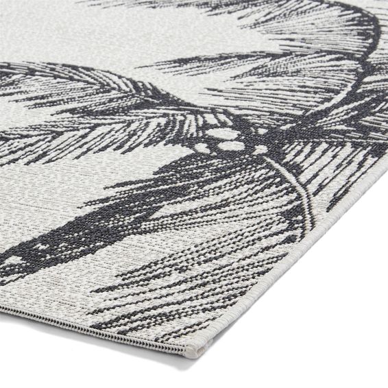 Miami A444 Indoor Outdoor Palm Leaf Rug in Cream Black