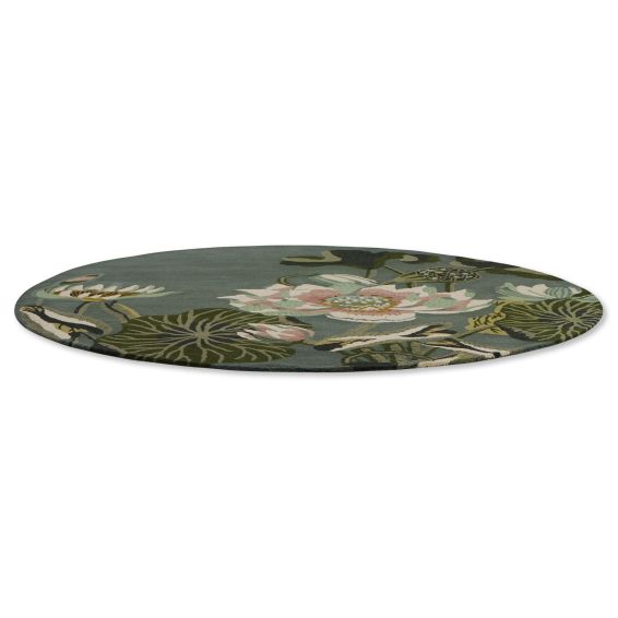 Waterlily Round Rugs 38608 by Wedgwood in Midnight Pond Blue