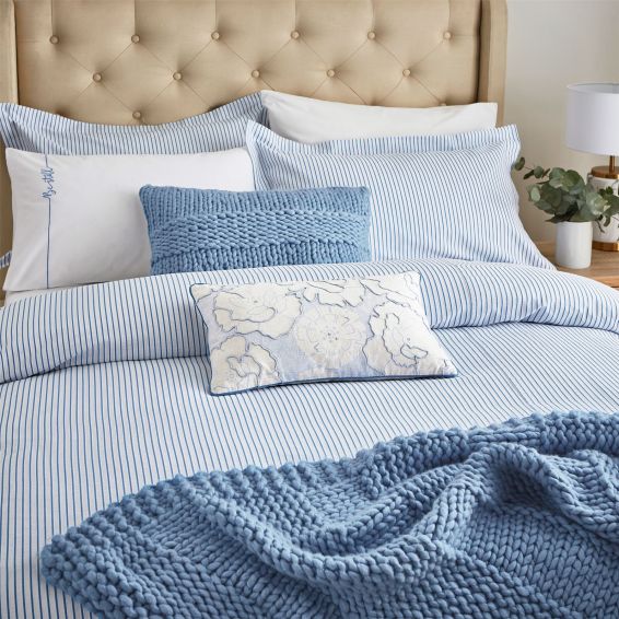 Be Still Floral Embroidered Cushion By Katie Piper in Blue