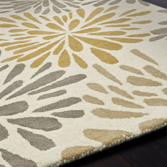 Flowerburst Wool Rugs in Grey