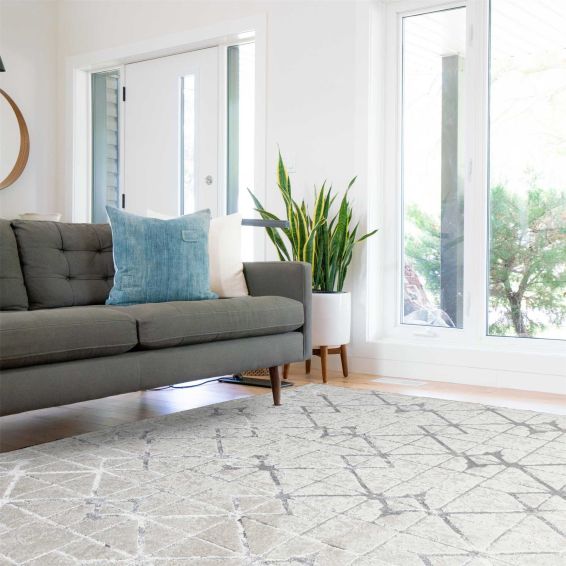 Aurora Lattice AU11 Geometric Rugs in Metallic Silver Beige