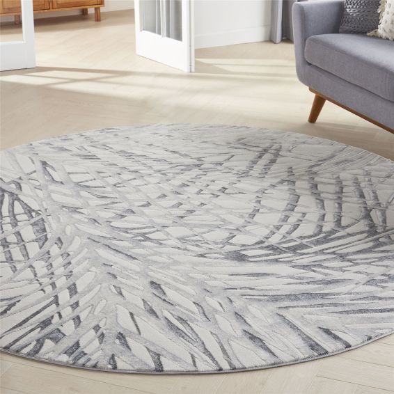 Rustic Textures RUS17 Abstract Circle Rugs in Ivory Grey