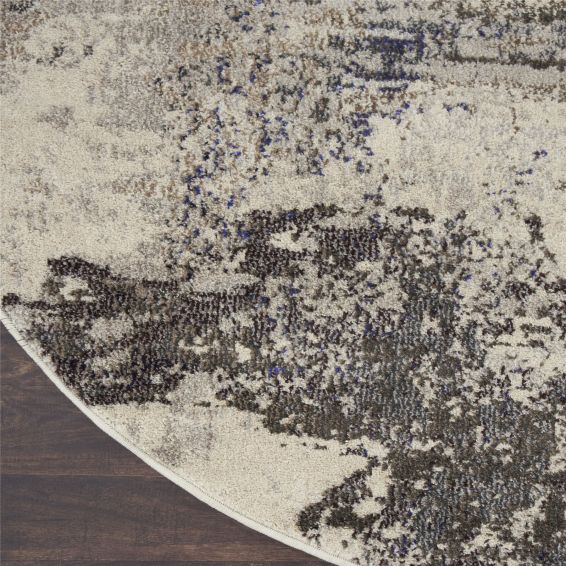 Celestial Abstract Circle Round Rugs CES02 in Ivory Grey by Nourison