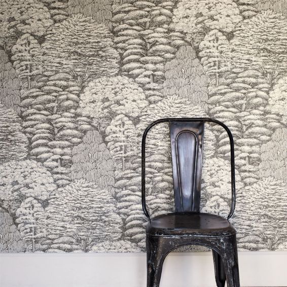 Woodland Toile Wallpaper 215716 by Sanderson in Ivory Charcoal Grey