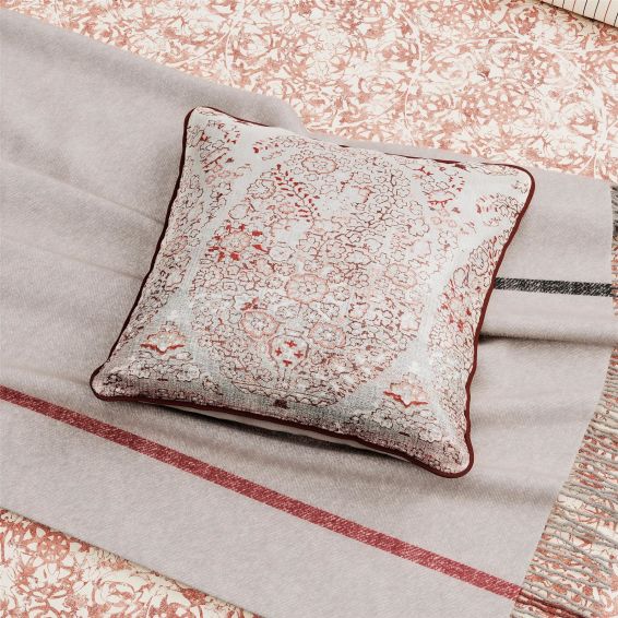 Celina Geo Tile Cushion by Bedeck of Belfast in Coral Pink