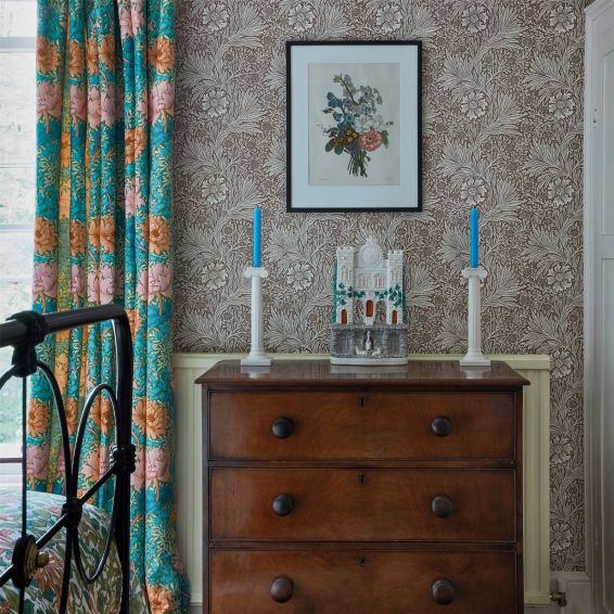 Marigold Wallpaper 216955 by Morris & Co in Chocolate Cream