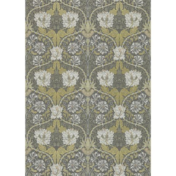 Honeysuckle and Tulip 214701 Wallpaper by Morris & Co in Charcoal Gold