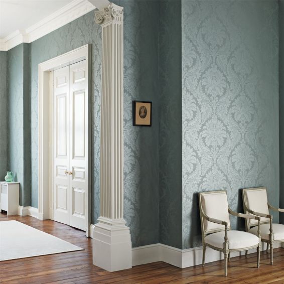 Malmaison Damask Wallpaper 311998 by Zoffany in Teal Blue