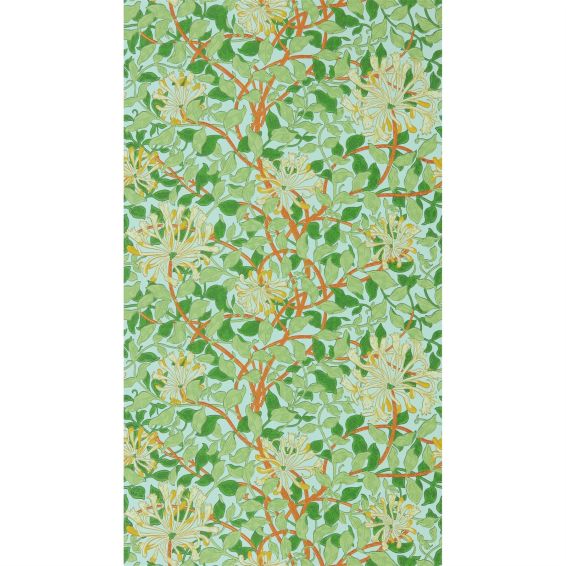 Honeysuckle Wallpaper 217094 by Morris & Co in Sky Burnt Orange