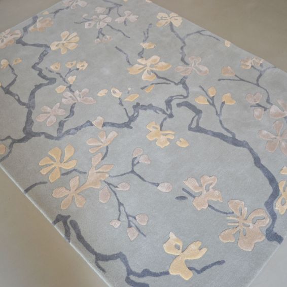 Anthea 47107 Floral Designer Rugs in China Blue by Sanderson