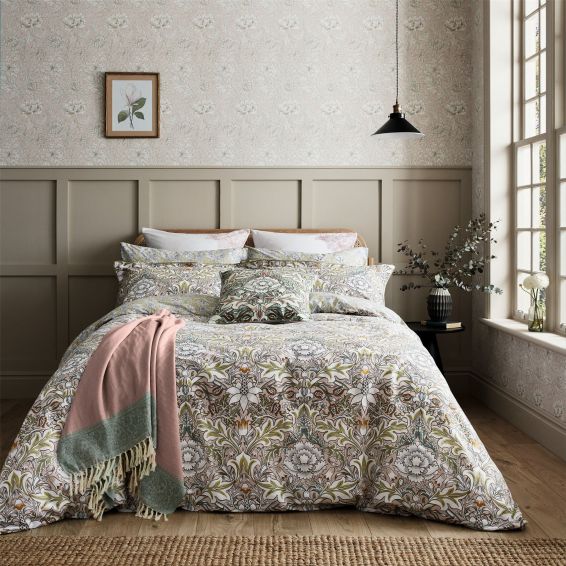 Strawberry Thief Severne Cushion by William Morris in Cochineal Pink