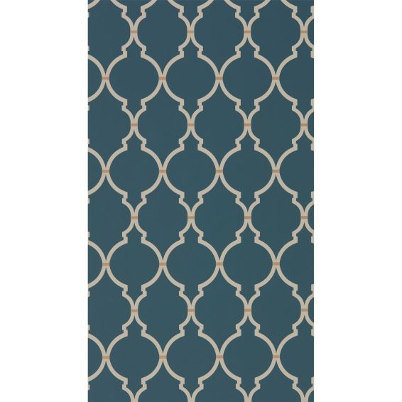Empire Trellis Wallpaper 216338 by Sanderson in Indigo Linen